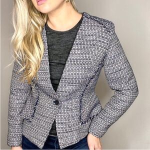 Banana Republic Womens Tweed Blazer OP Petite Blue/White Cotton Blend One Button